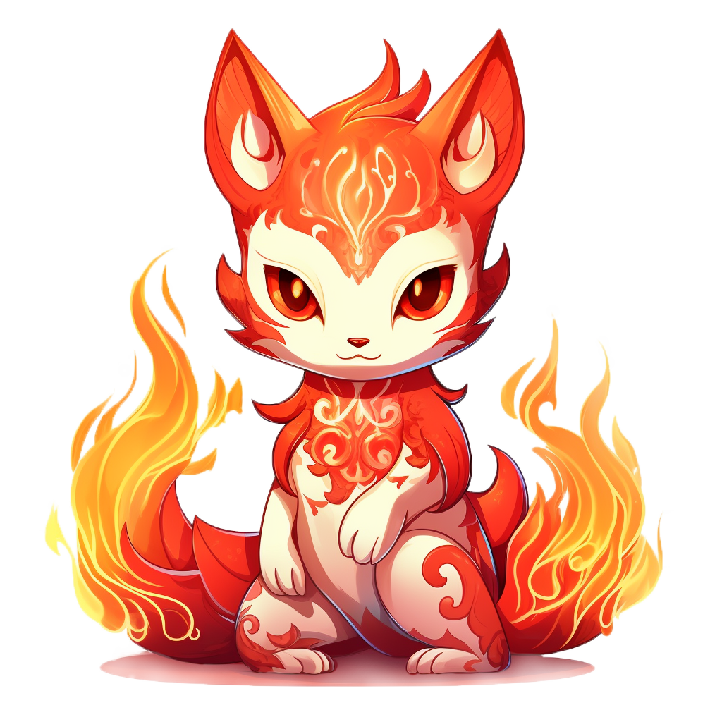 Firelin, petite créature de feu d’ELEMENDIA à la flamme douce guidant les voyageurs dans les montagnes.