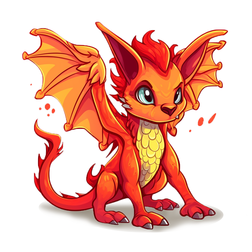 Blanzefang, créature flamboyante ailée d’ELEMENDIA dans un univers fantastique.